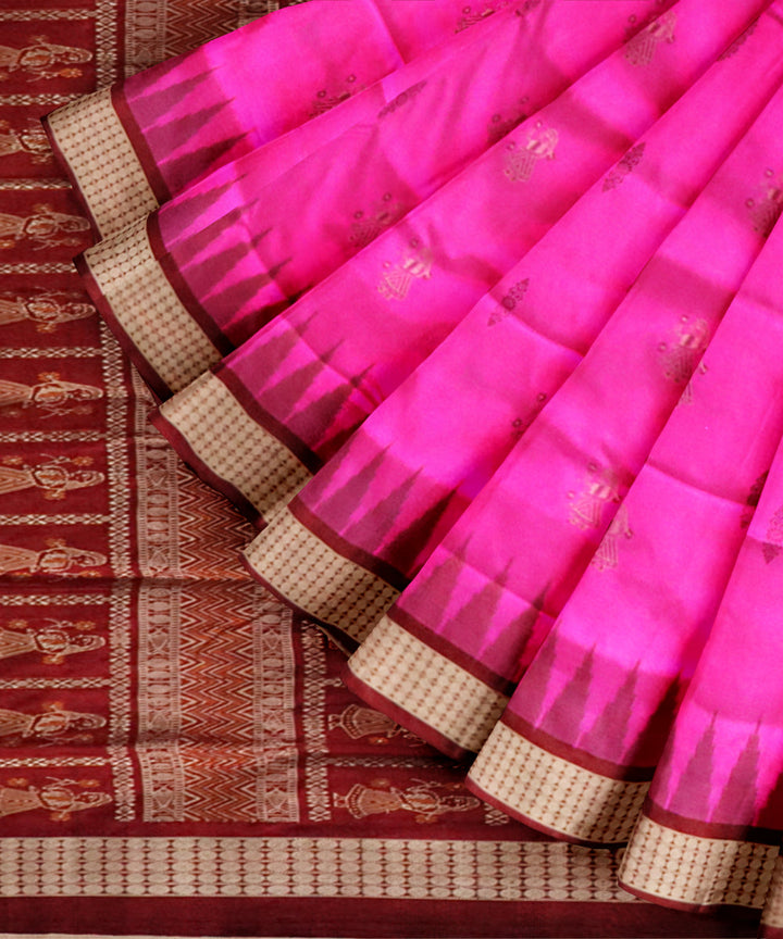 Pink maroon silk handloom bomkai saree
