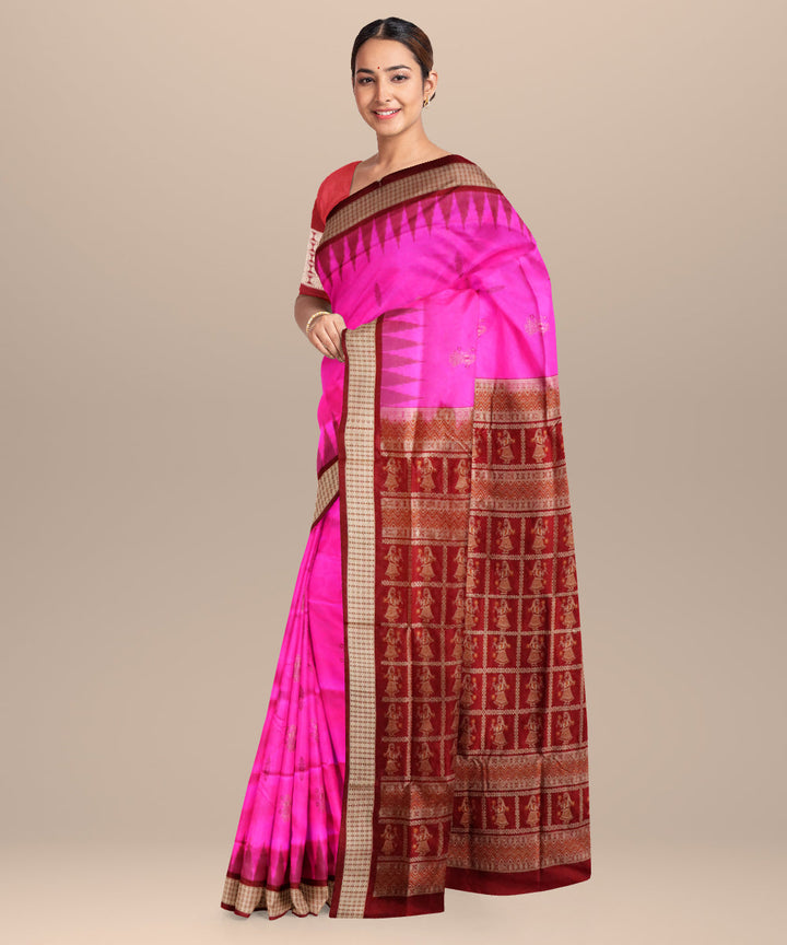 Pink maroon silk handloom bomkai saree