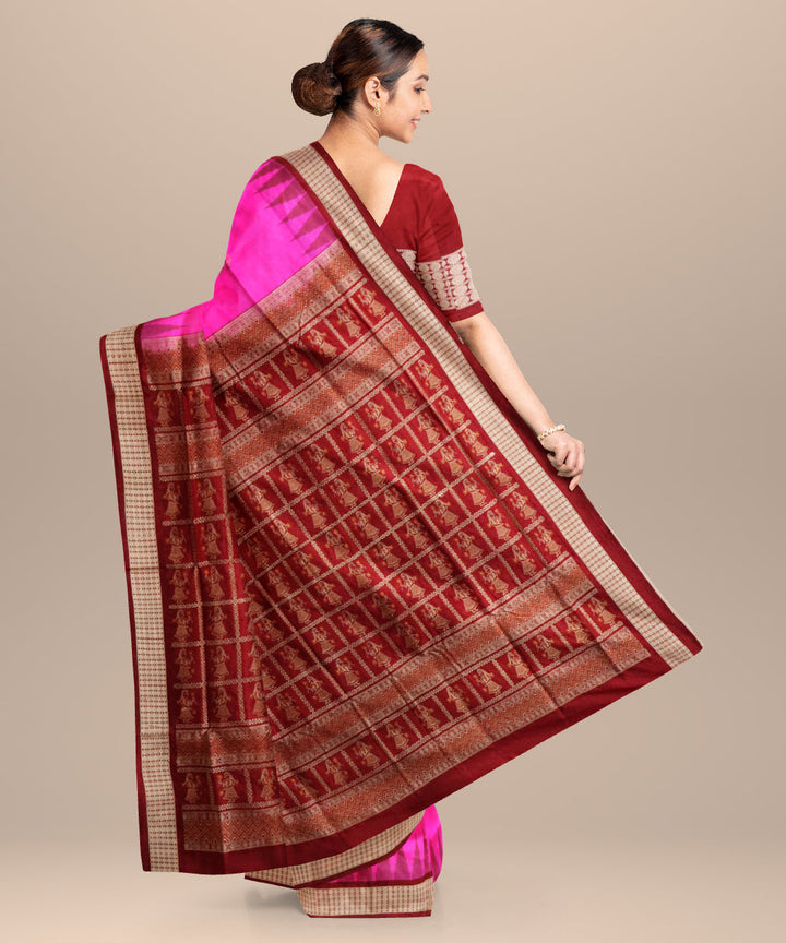 Pink maroon silk handloom bomkai saree