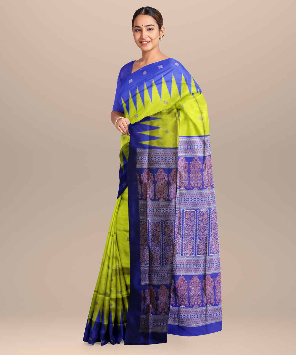 Teal green dark blue silk handloom sonepur saree