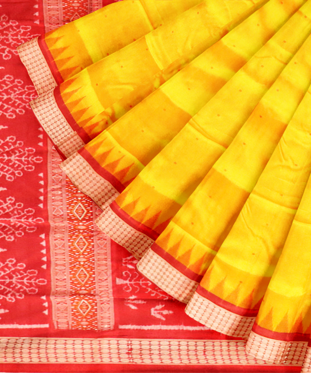 Yellow dark red silk handloom bomkai saree