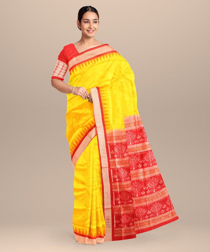 Yellow dark red silk handloom bomkai saree