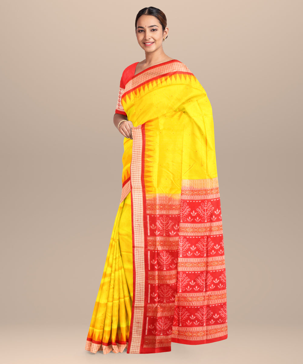 Yellow dark red silk handloom bomkai saree