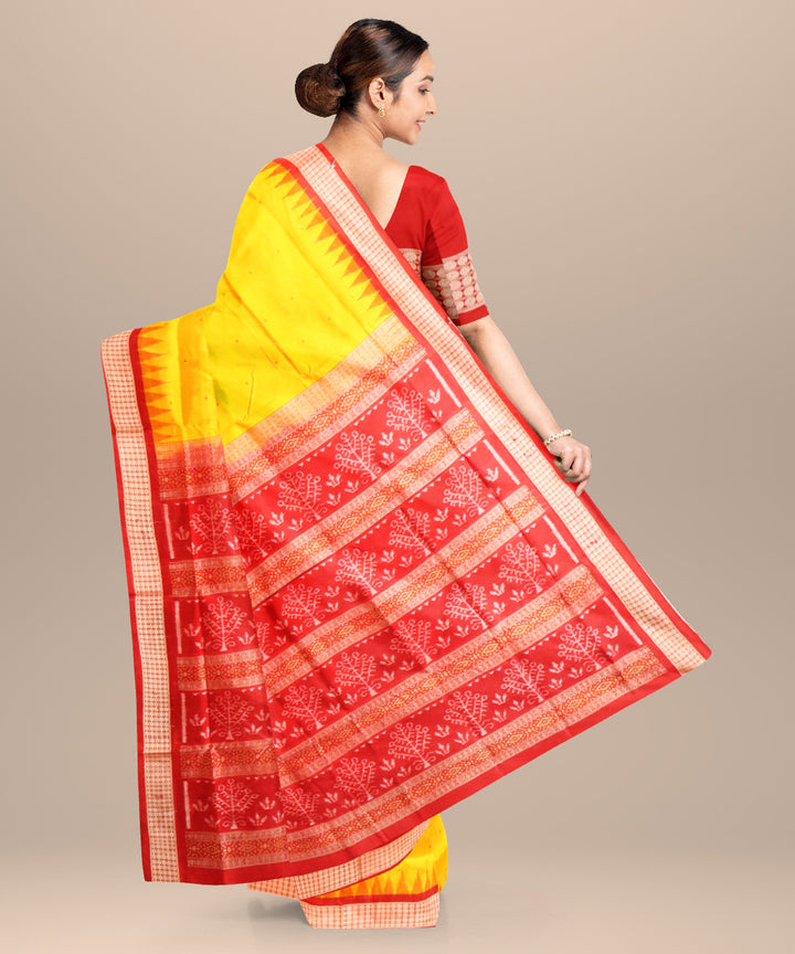 Yellow dark red silk handloom bomkai saree
