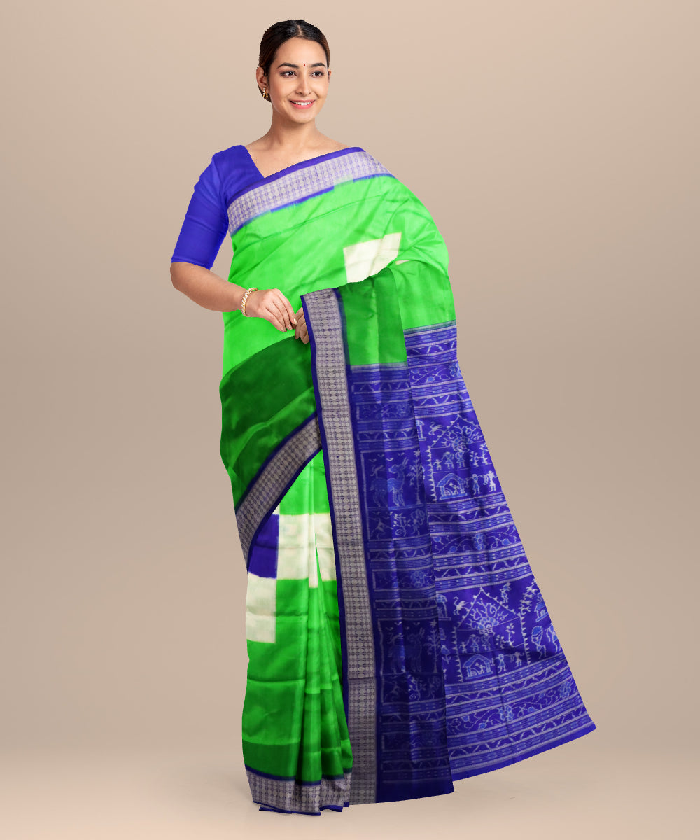 Multicolor dark blue silk handloom sambalpuri saree