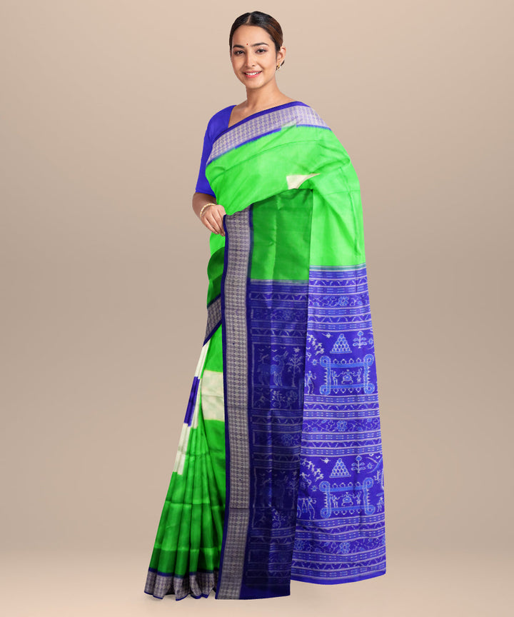 Multicolor dark blue silk handloom sambalpuri saree
