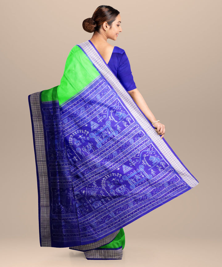 Multicolor dark blue silk handloom sambalpuri saree