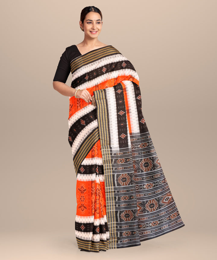 Duke coral black cotton handloom nuapatna saree
