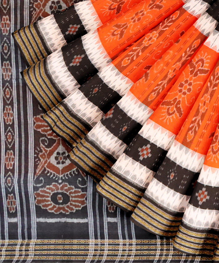 Duke coral black cotton handloom nuapatna saree