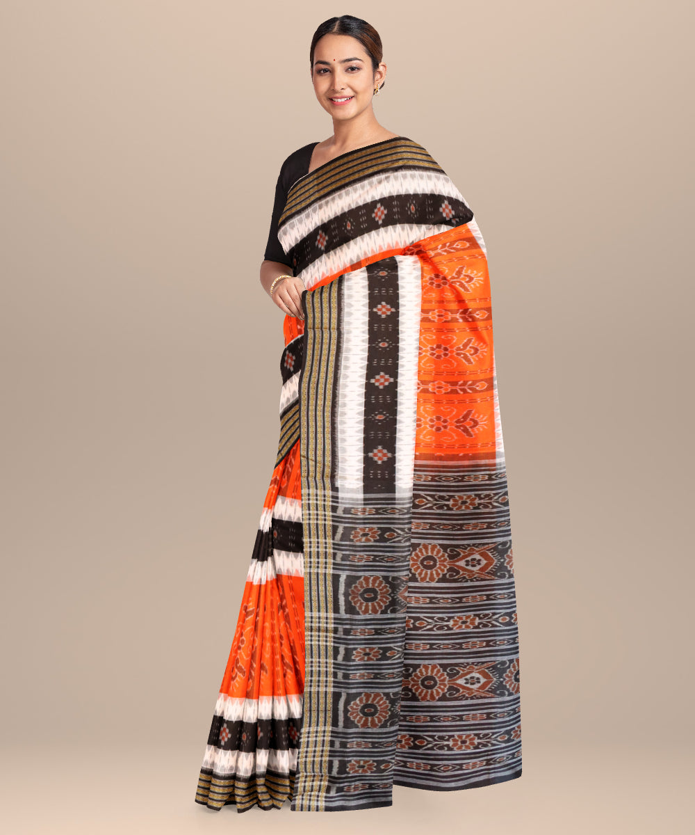 Duke coral black cotton handloom nuapatna saree