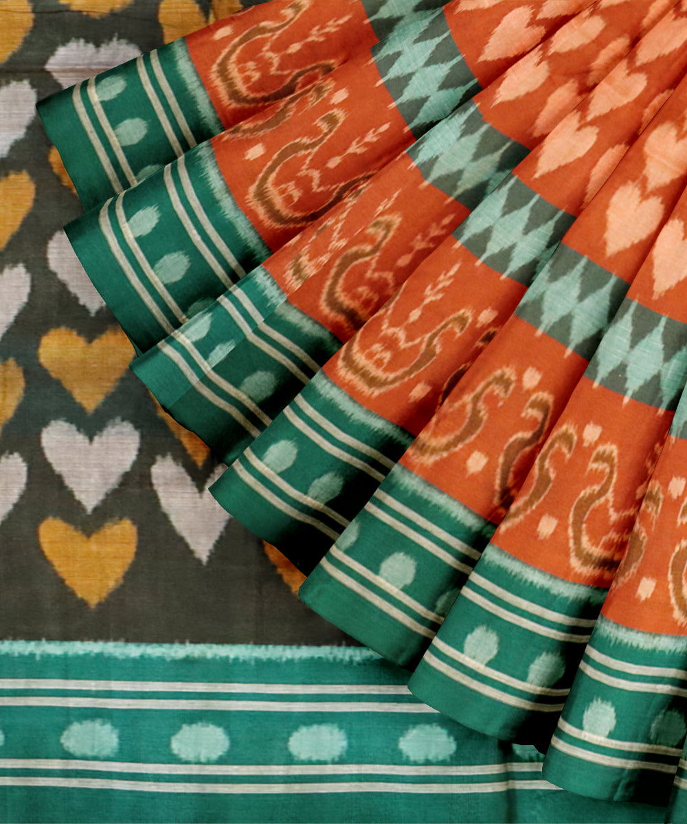 Dirt deep green cyan turquoise cotton handloom nuapatna saree