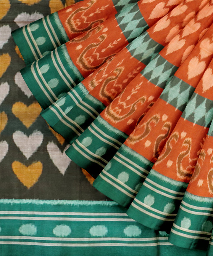 Dirt deep green cyan turquoise cotton handloom nuapatna saree