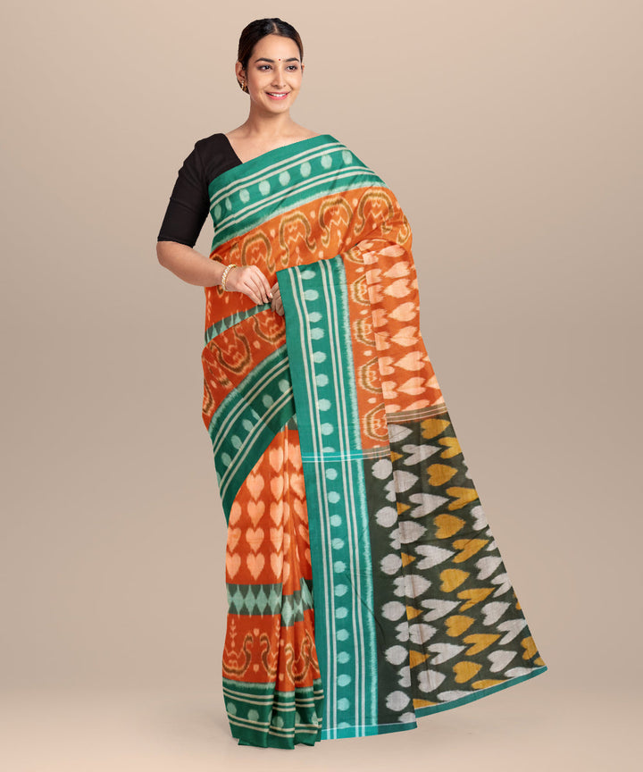 Dirt deep green cyan turquoise cotton handloom nuapatna saree