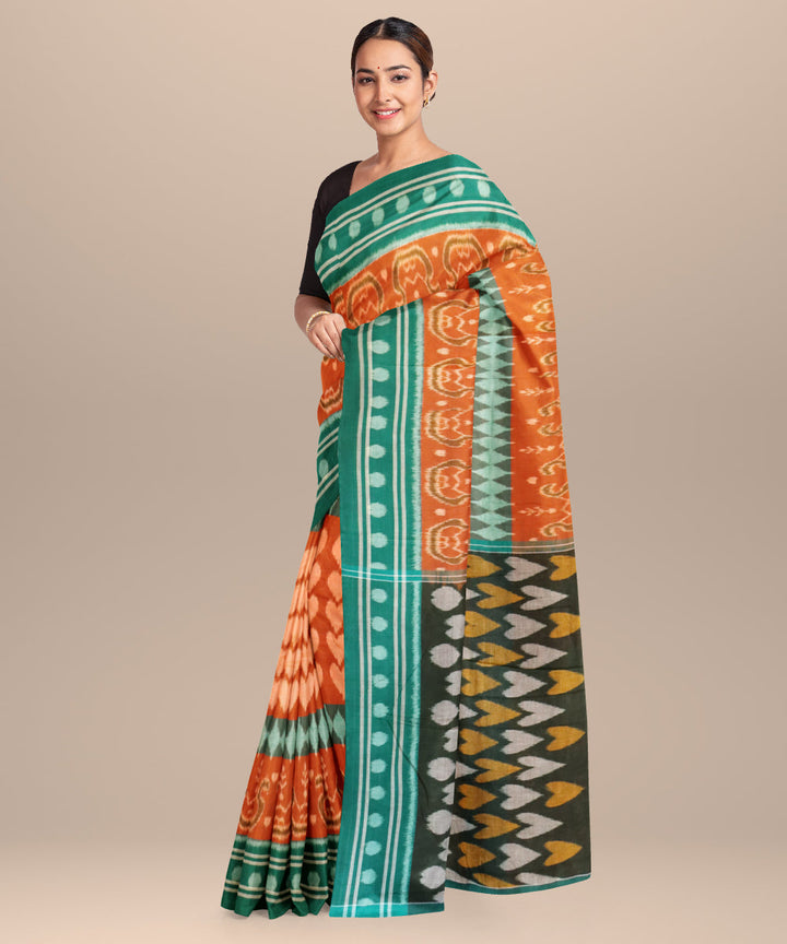 Dirt deep green cyan turquoise cotton handloom nuapatna saree