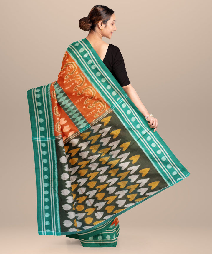 Dirt deep green cyan turquoise cotton handloom nuapatna saree