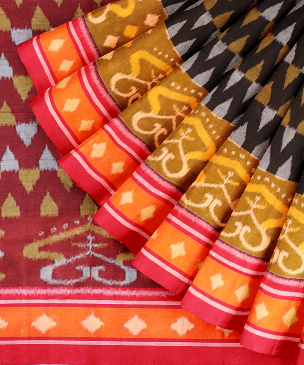 Black red cotton handloom nuapatna saree