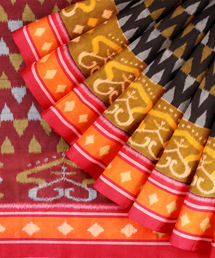 Black red cotton handloom nuapatna saree