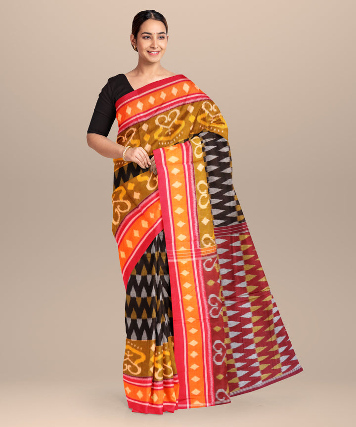 Black red cotton handloom nuapatna saree
