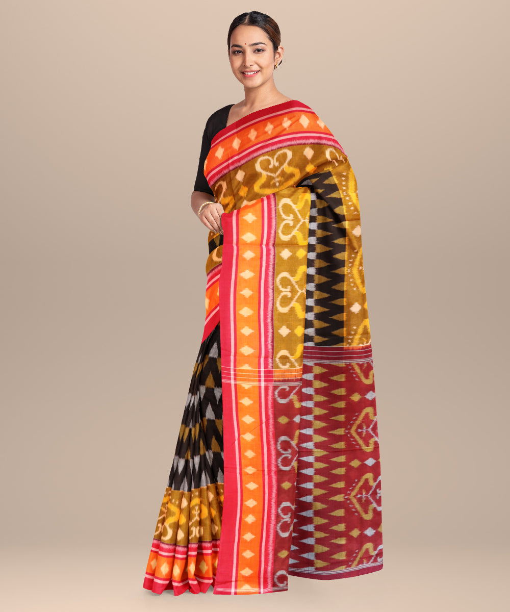 Black red cotton handloom nuapatna saree