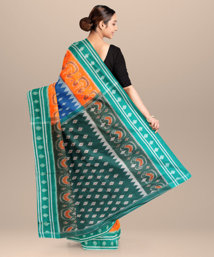 Denim blue dark spring green cotton handloom nuapatna saree