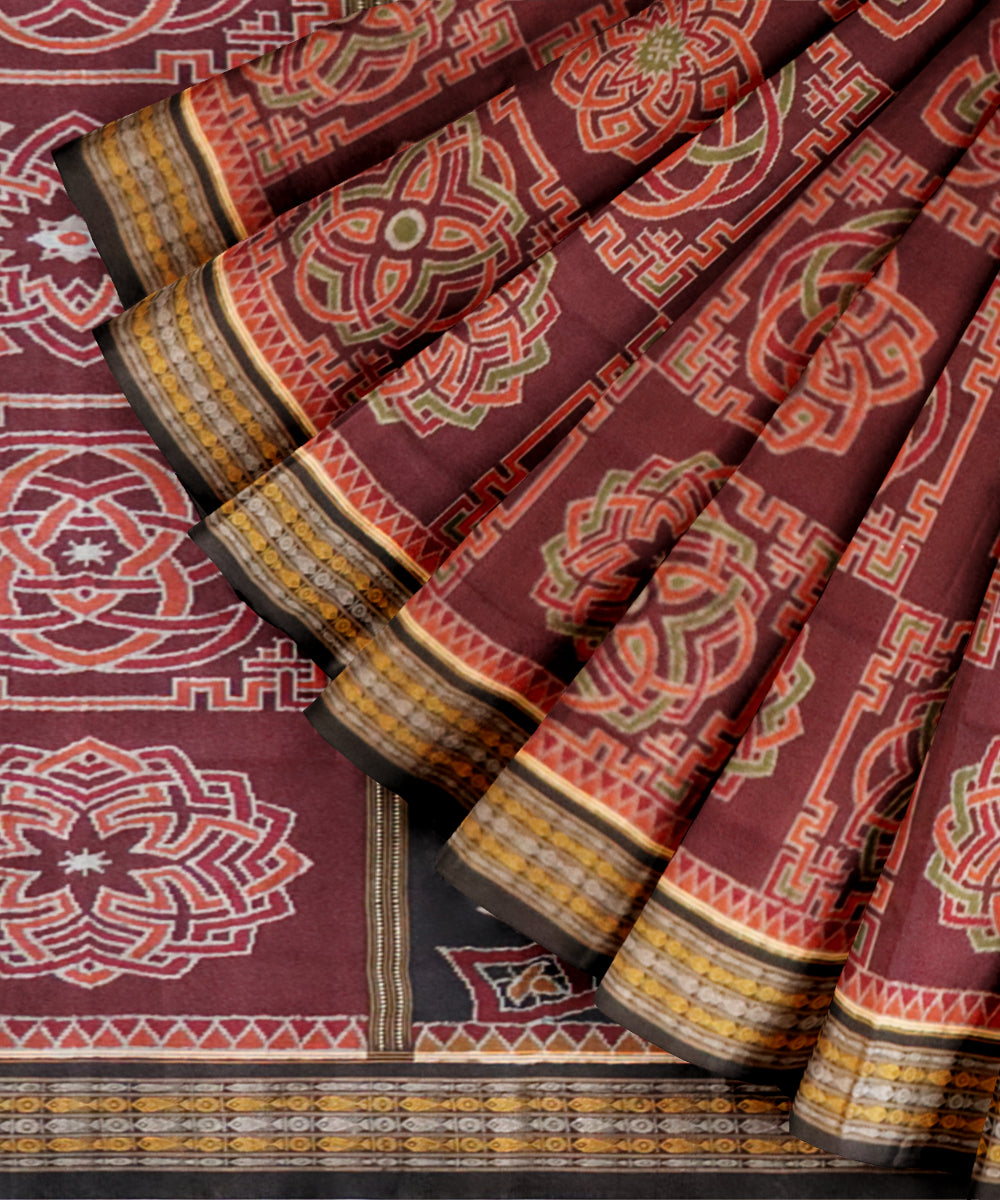 Falu red black handloom cotton sambalpuri saree