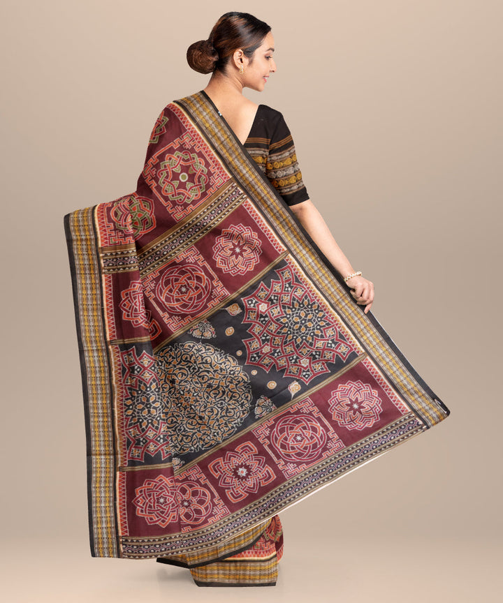 Falu red black handloom cotton sambalpuri saree