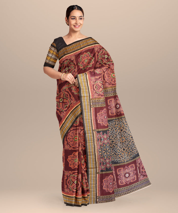 Falu red black handloom cotton sambalpuri saree
