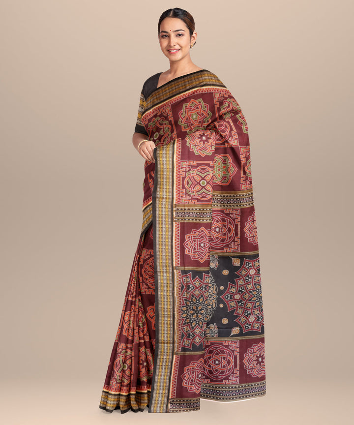 Falu red black handloom cotton sambalpuri saree