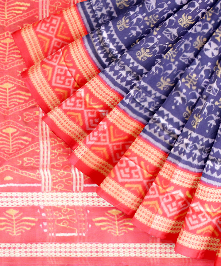 Duke blue dark red cotton handloom sambalpuri saree