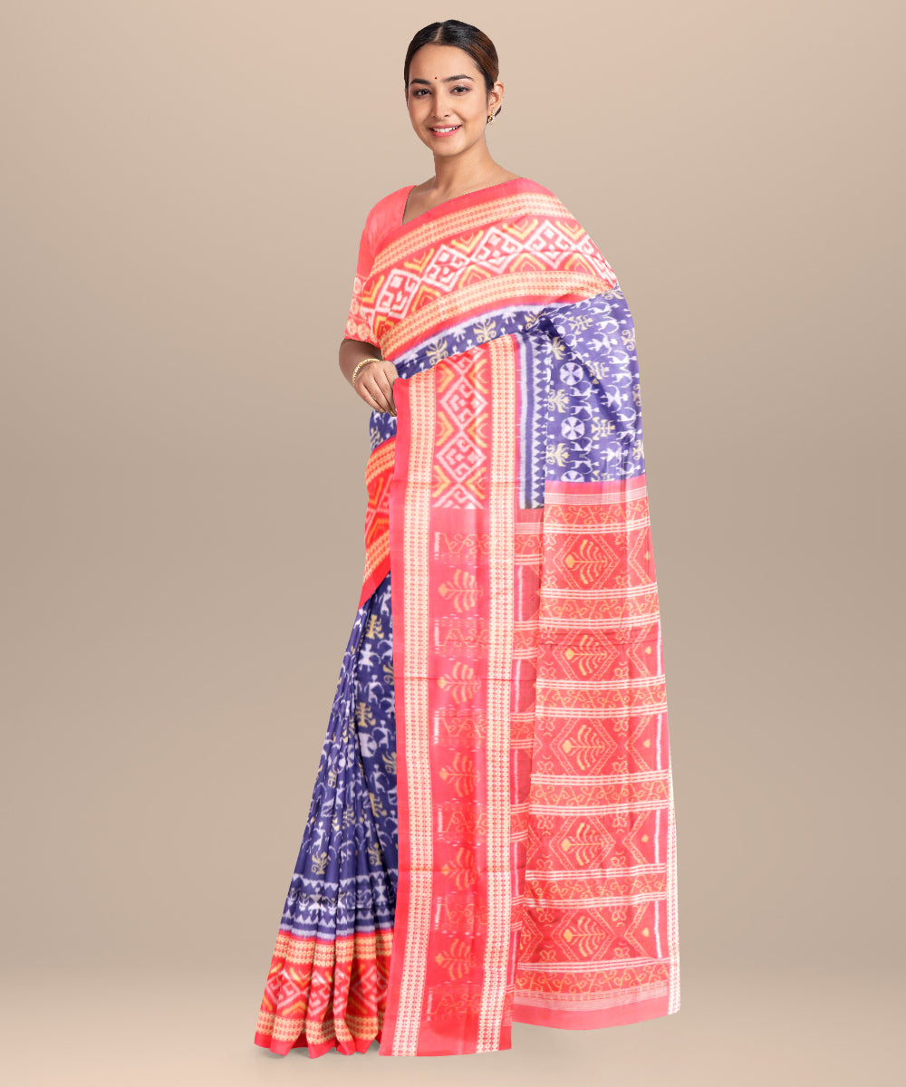 Duke blue dark red cotton handloom sambalpuri saree