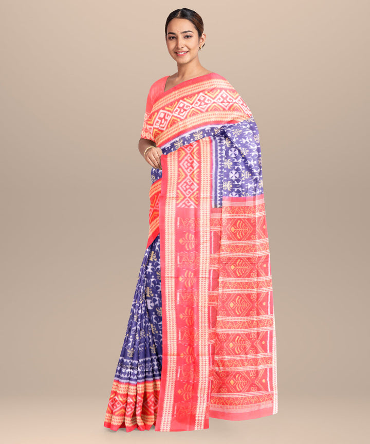 Duke blue dark red cotton handloom sambalpuri saree
