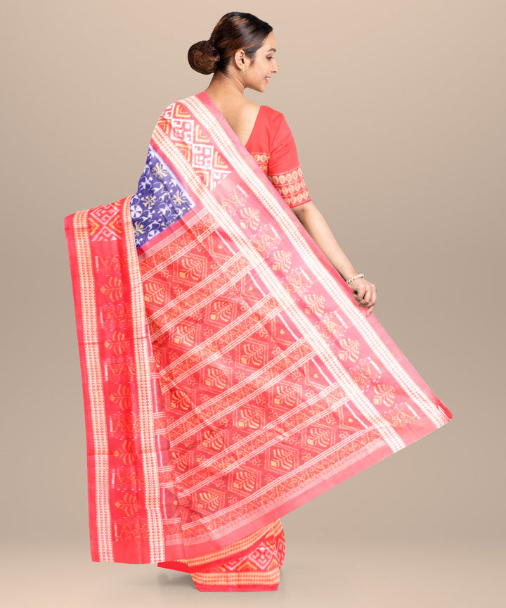 Duke blue dark red cotton handloom sambalpuri saree