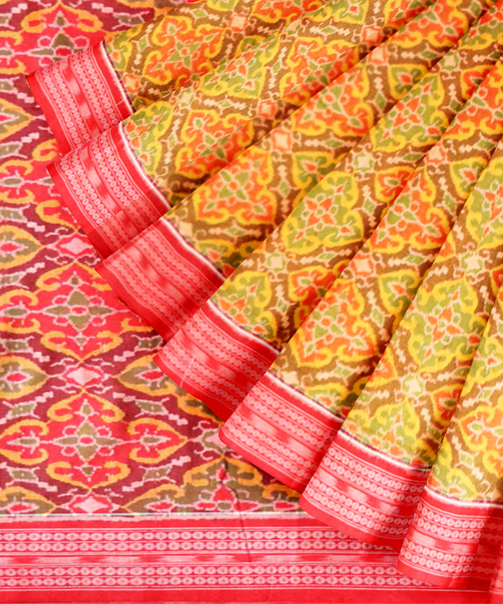 Multicolor dark red cotton handloom sambalpuri saree
