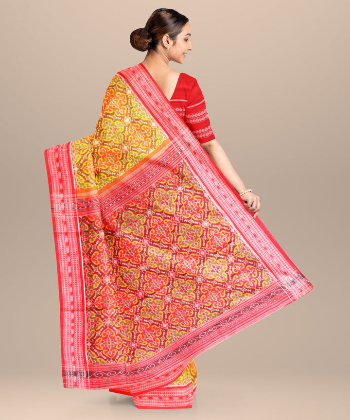 Multicolor dark red cotton handloom sambalpuri saree