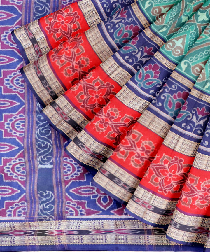 Turquoise blue pantone cotton handloom sambalpuri saree