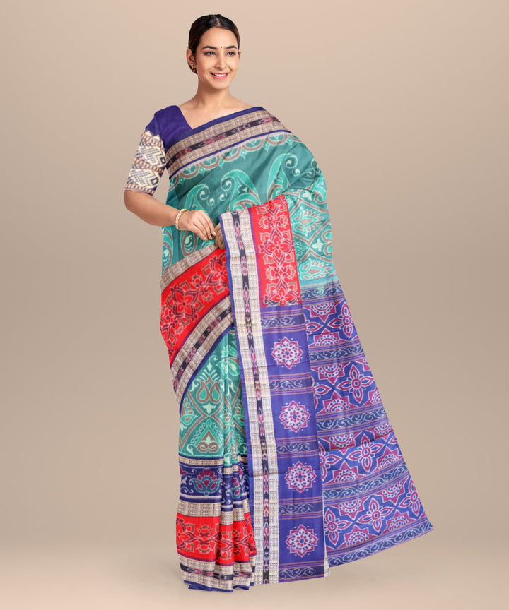 Turquoise blue pantone cotton handloom sambalpuri saree