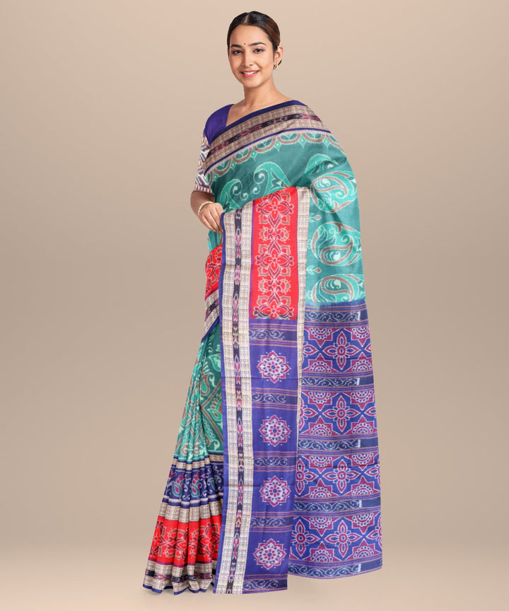 Turquoise blue pantone cotton handloom sambalpuri saree