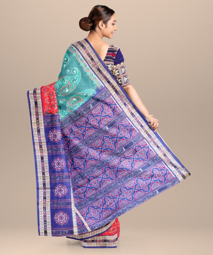 Turquoise blue pantone cotton handloom sambalpuri saree