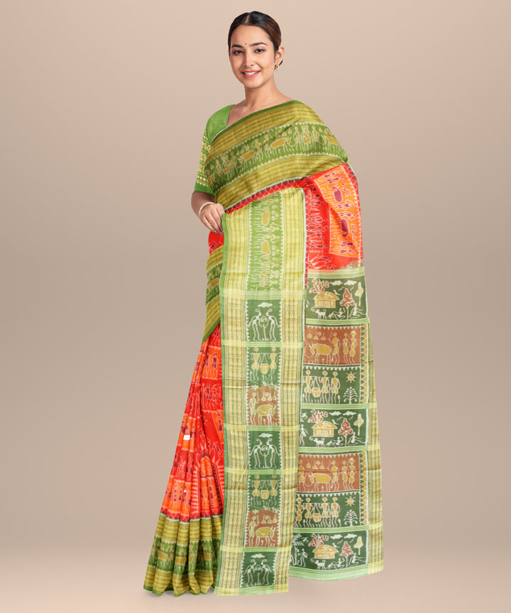 Red avocado cotton handloom sambalpuri saree