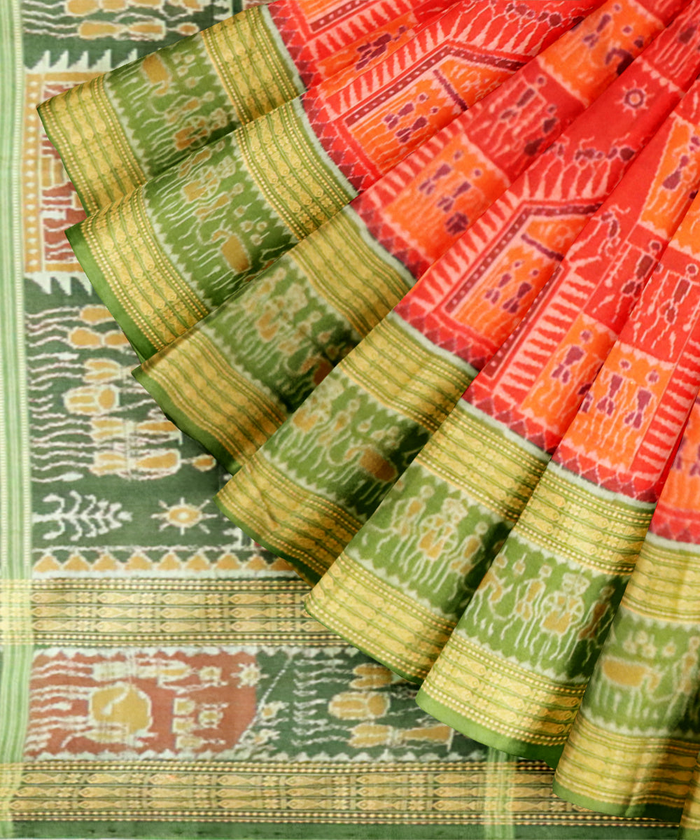 Red avocado cotton handloom sambalpuri saree
