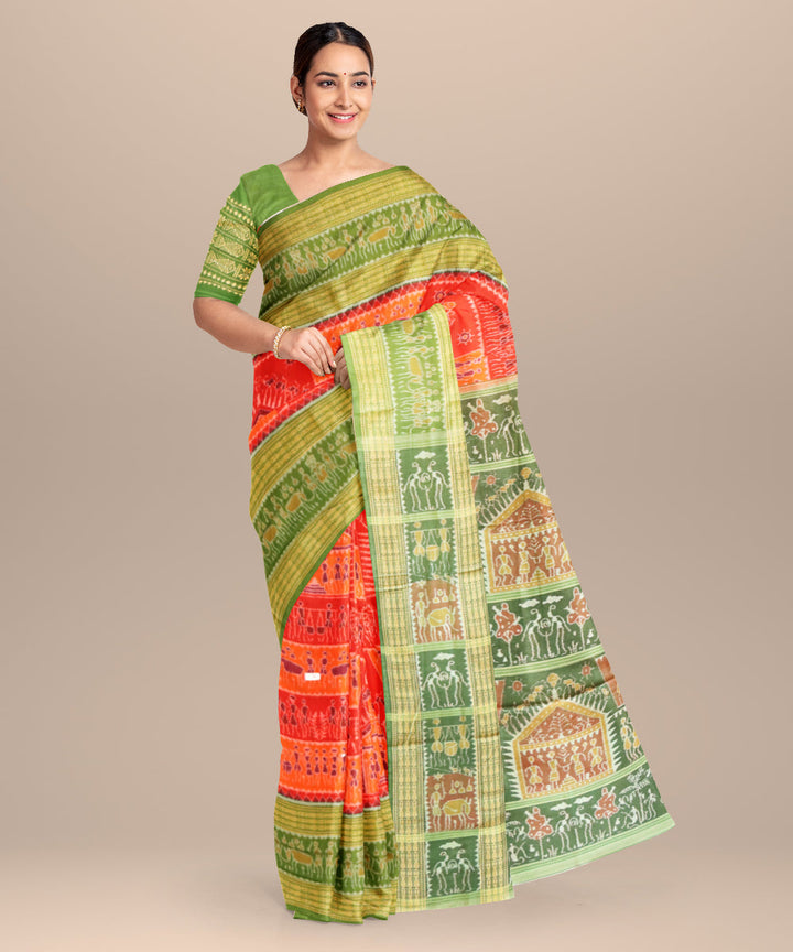 Red avocado cotton handloom sambalpuri saree