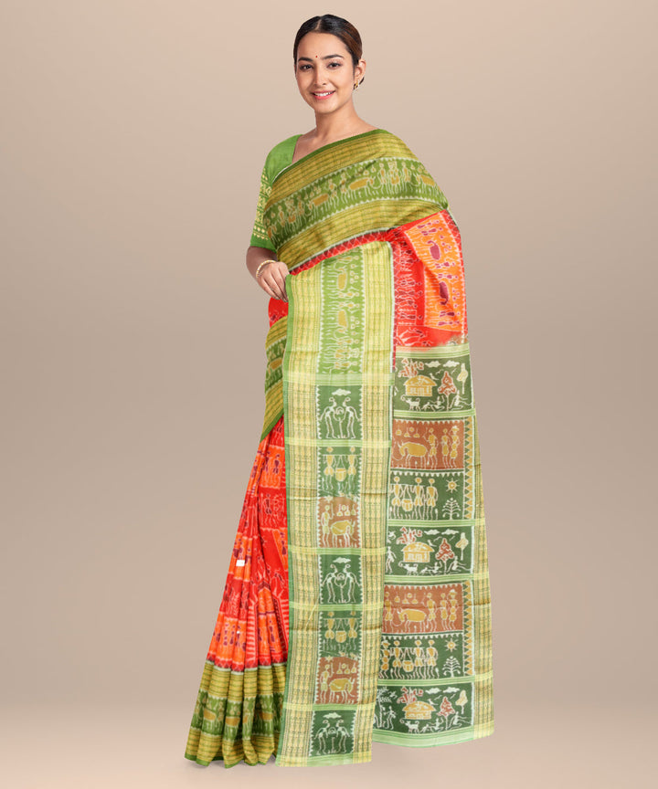 Red avocado cotton handloom sambalpuri saree