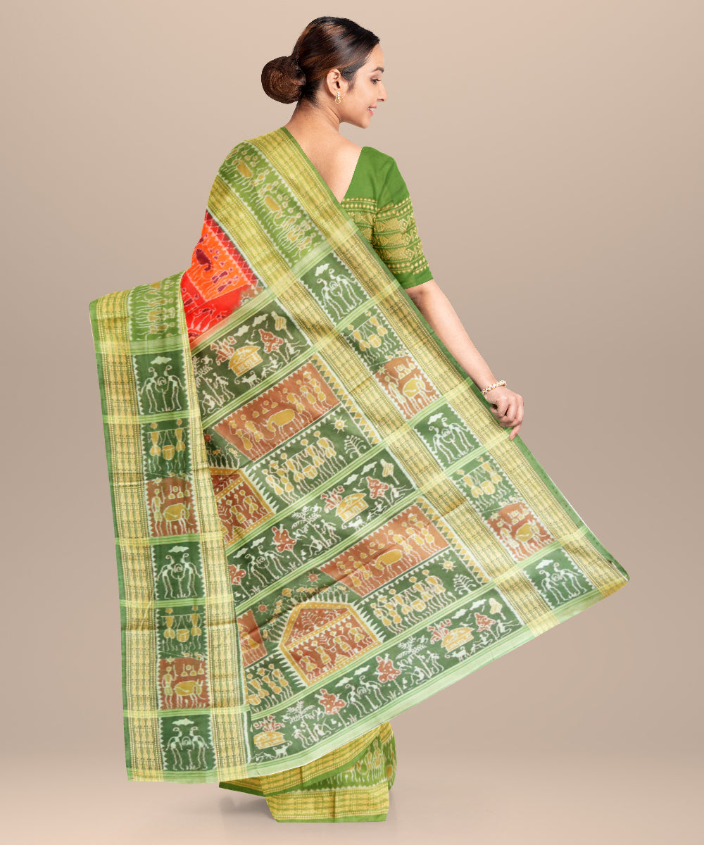Red avocado cotton handloom sambalpuri saree