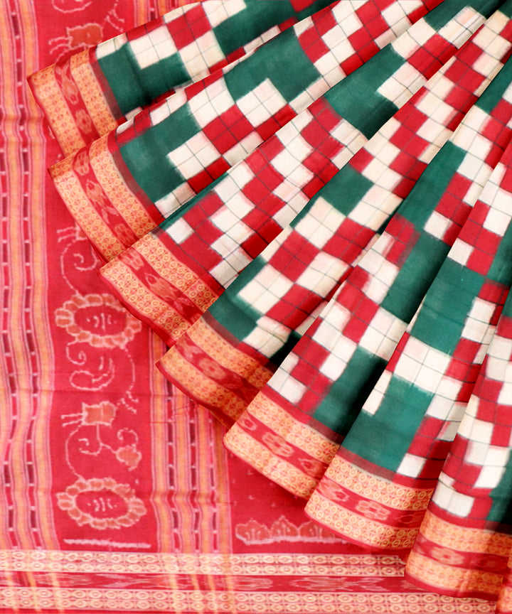 White green red cotton handloom sambalpuri saree