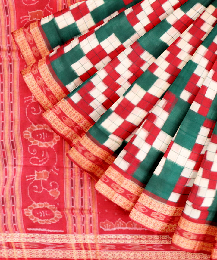 White green red cotton handloom sambalpuri saree