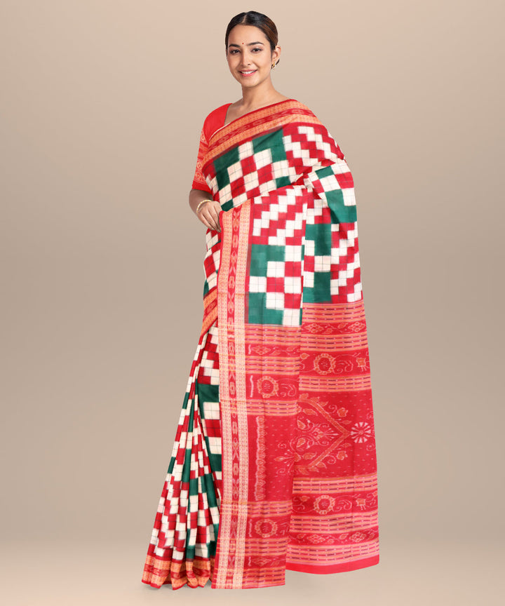 White green red cotton handloom sambalpuri saree