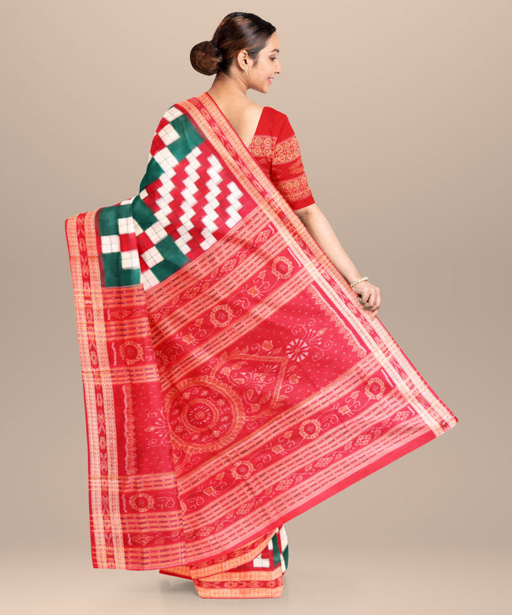 White green red cotton handloom sambalpuri saree