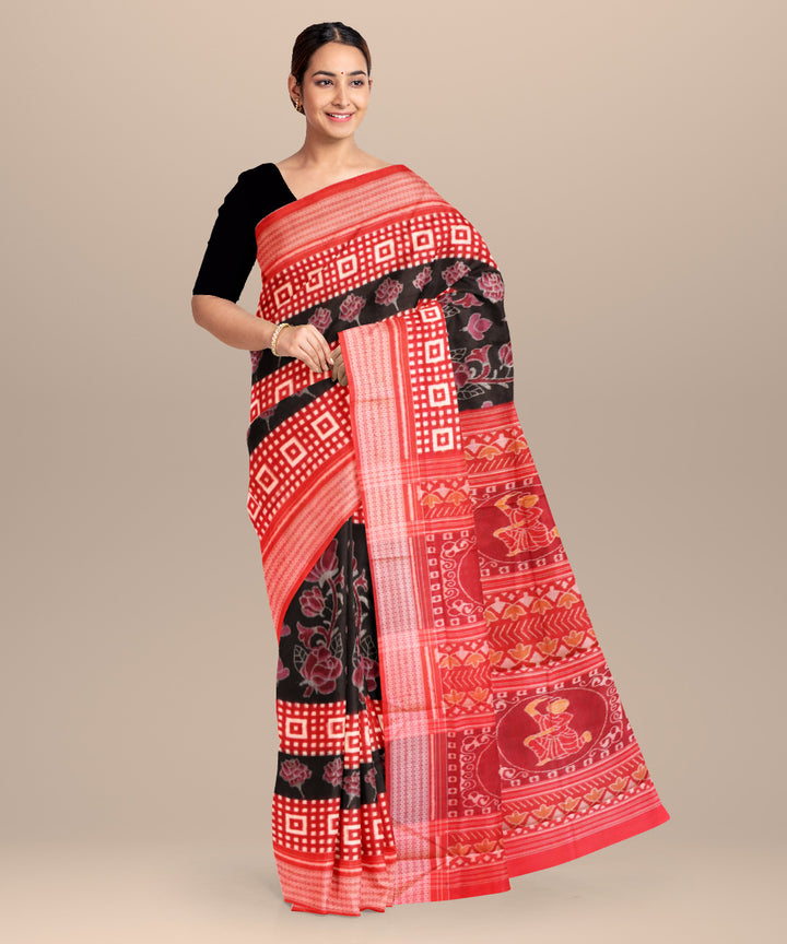 Black alizarin crimson cotton handloom sambalpuri saree