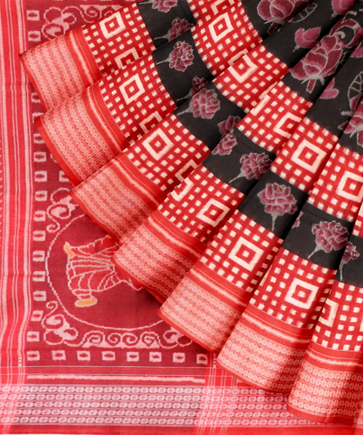 Black alizarin crimson cotton handloom sambalpuri saree
