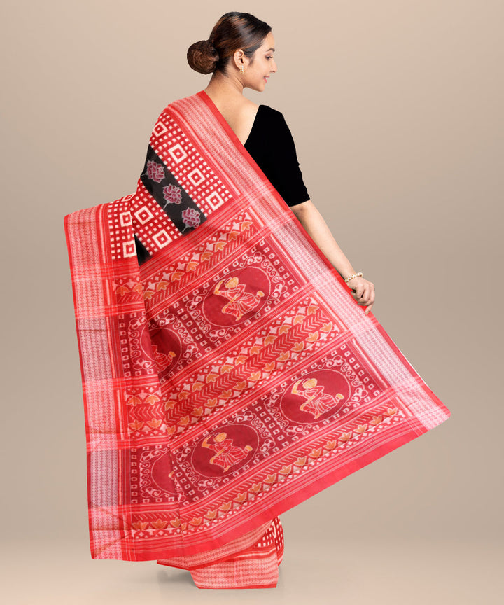 Black alizarin crimson cotton handloom sambalpuri saree